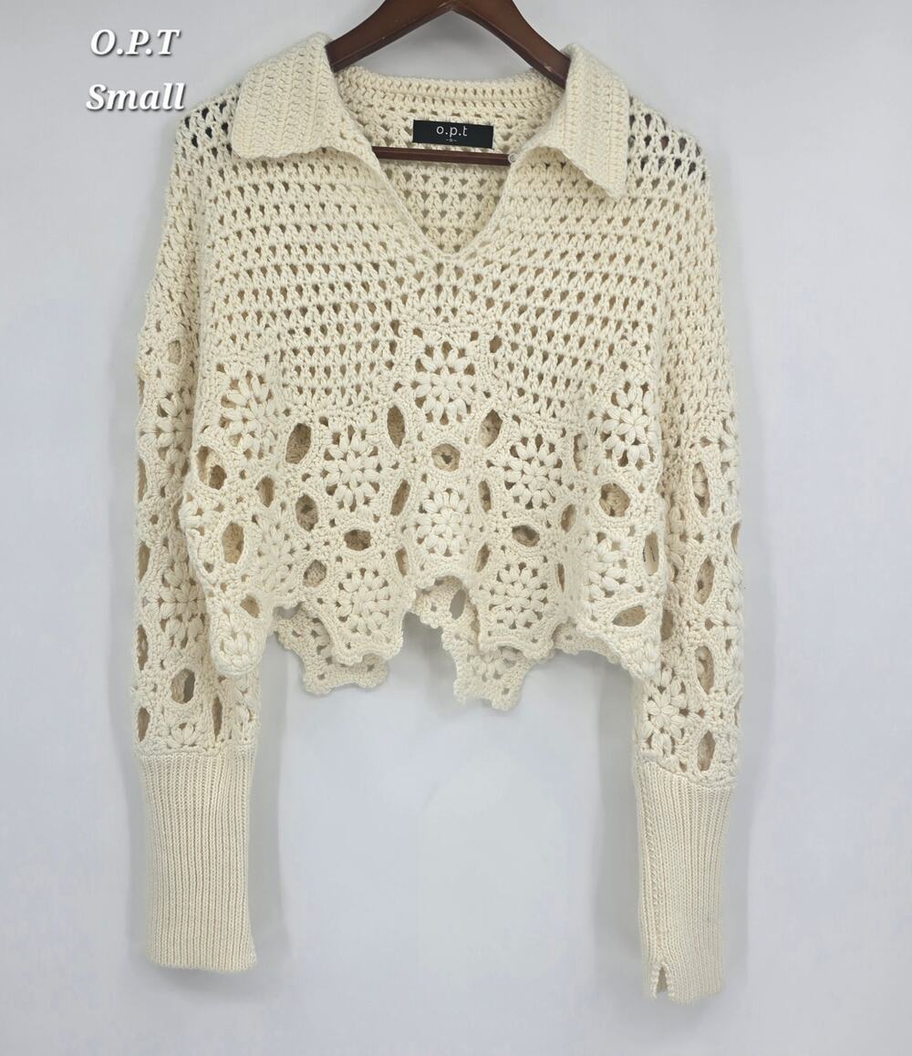 o.p.t Cream Floral‎ Crochet Collared Sweater | Romantic Boho Open Knit